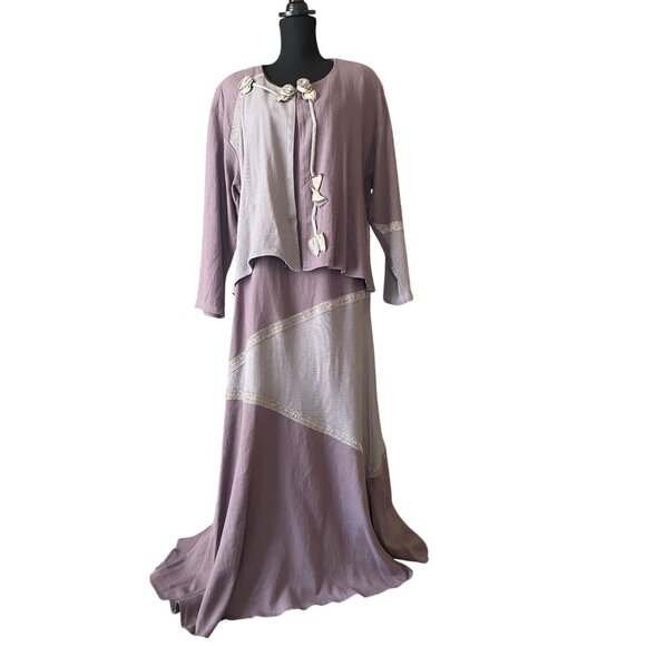 Vintage Spencer Alexis maxi dress & jacket rosette applique sz 12 USA lavender f - Picture 1 of 16